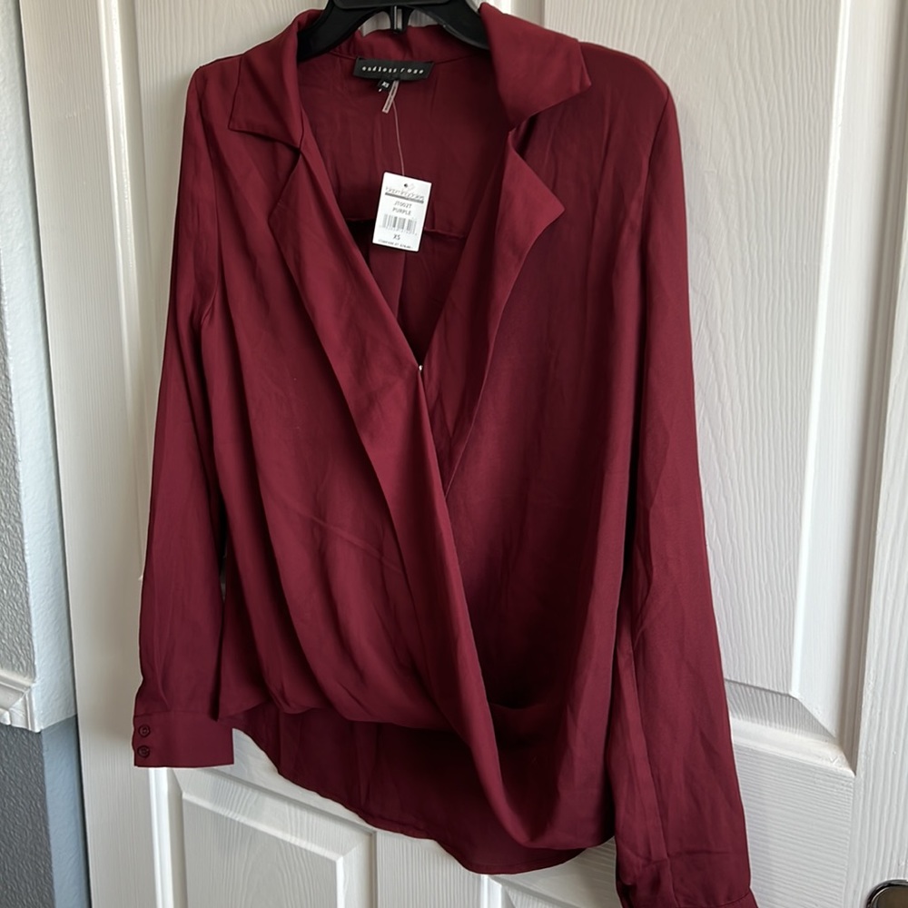 Endless Rose Womens Long Sleeve V-Neck Wrap Top Purple..MSRP $78 - Picture 3 of 4
